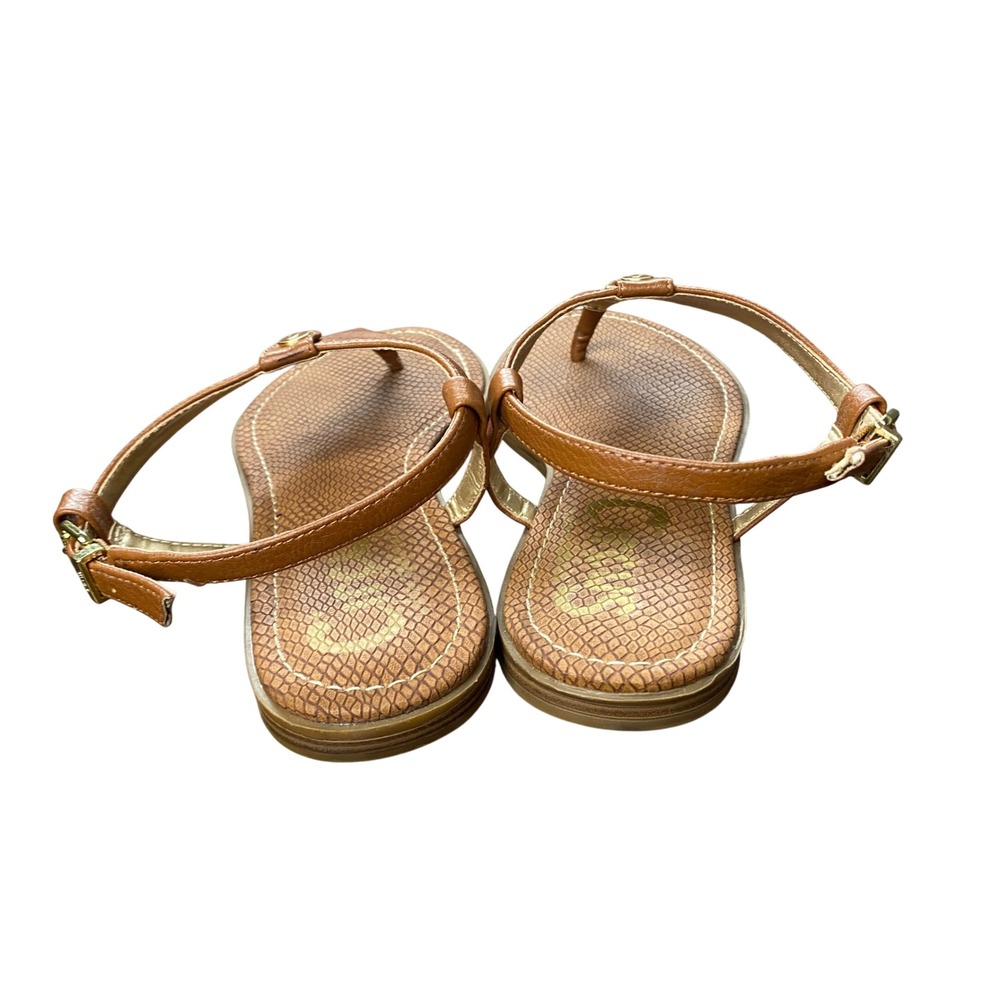 Circus by Sam Edelman Women Tan T-Strap Thong Sandal Buckle Ankle Strap Flat 7.5 - Picture 9 of 13